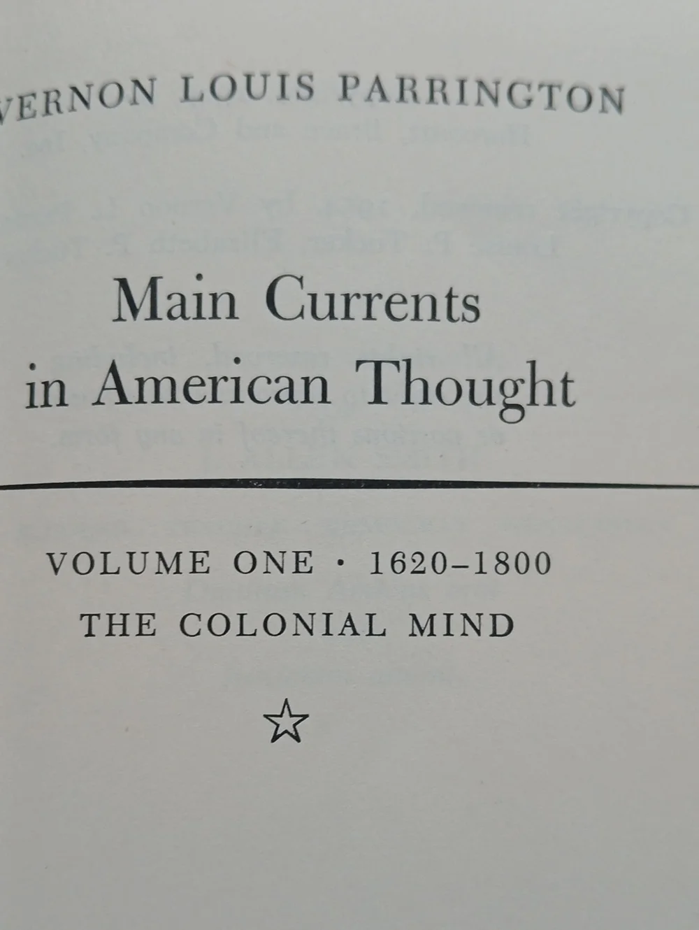 Vernon L. Parrington The Colonial Mind Paperback Vol. I Harcott Bruce & Co.